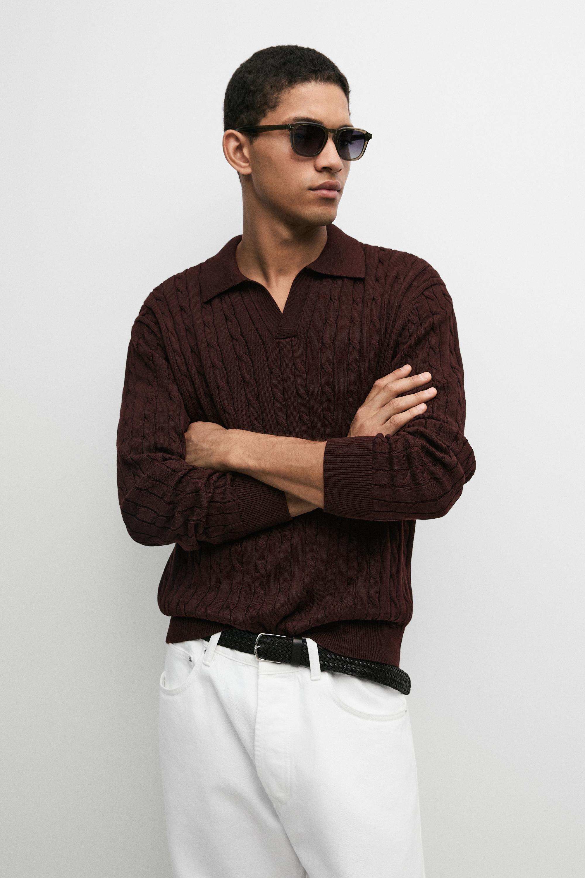 100% Cotton Cable-Knit Polo Sweater